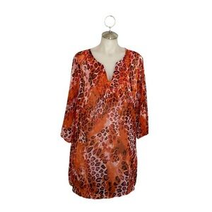 One World Beach Orange Leopard Print Tunic Top